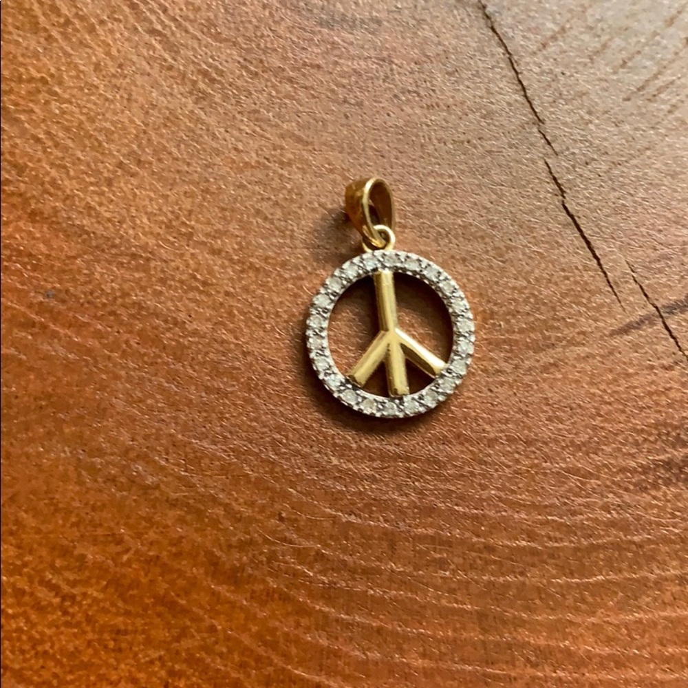 14k gold CZ peace necklace charm